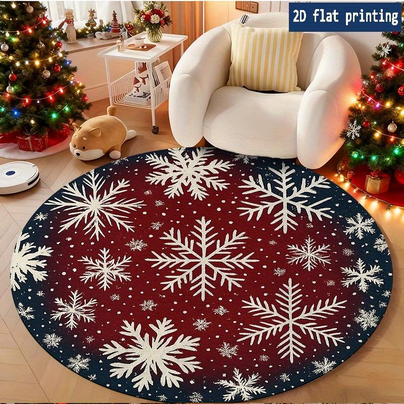 Gradient Wine Red Dark Blue Winter Snowflake Circular Rug soft for Entry Sofa Chair Bedroom Bedside Holiday Present Washable Rug