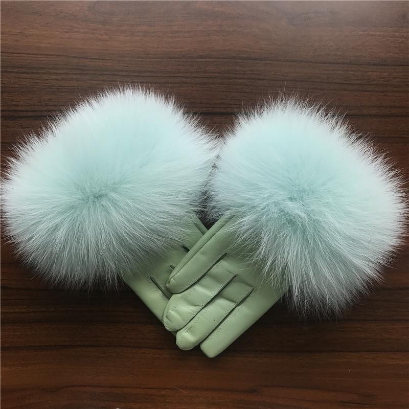 Jxwatcher Winter Women Warm Genuine Sheepskin Gloves Luxury Fur Trim Full Finger Fashion Leather Gloves