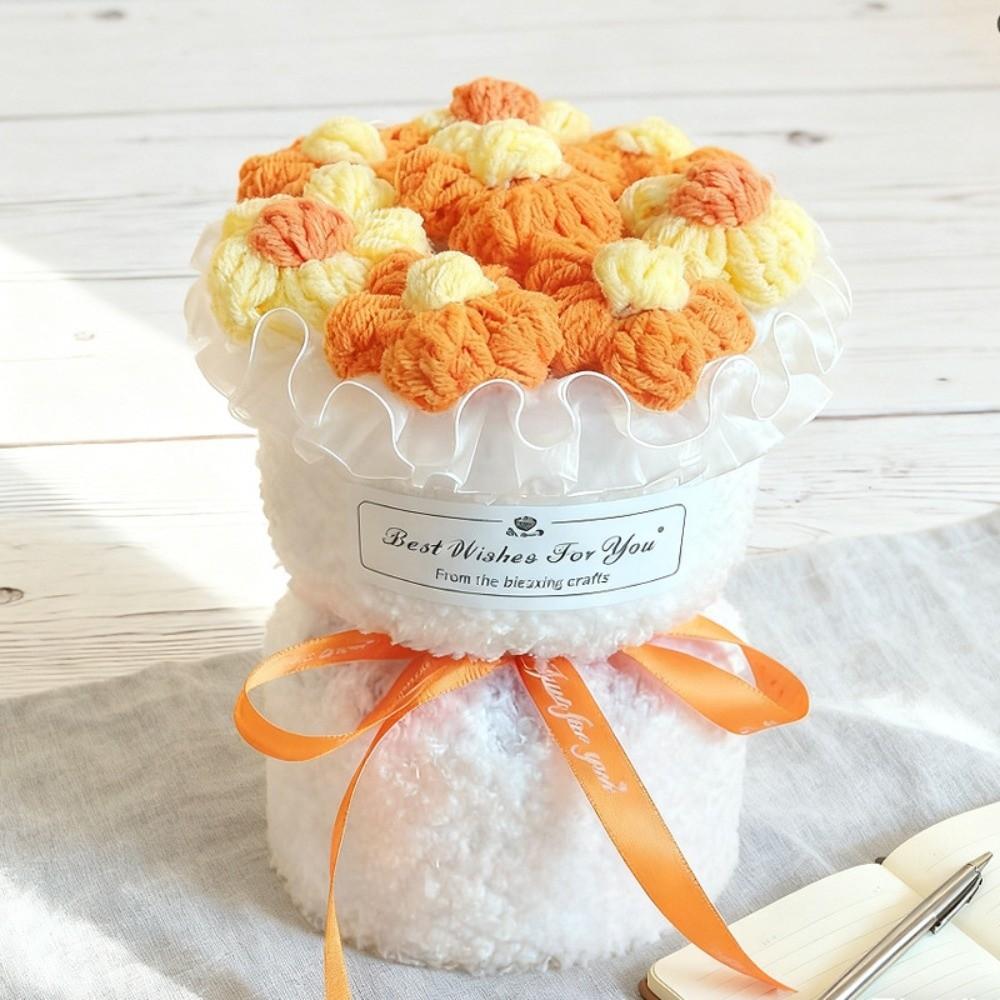 Новый Красочный Букет Романтичные Ручные Вязаные Крючком Цветы Искусственный Готовый Букет Вязаный Свадебный Букет Свадьба оранжевый