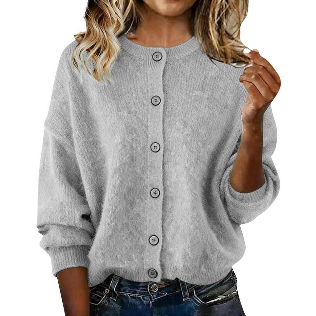 Women's Fashionable Casual Knitted Top Solid-Colour Long-Sleeved Cardigan Jacket