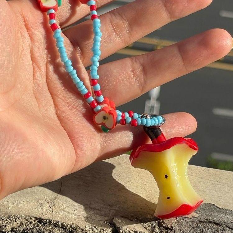 Summer dopamine apple core beaded color necklace women's spring and summer new sweet cool babes versatile dopamine collarbone