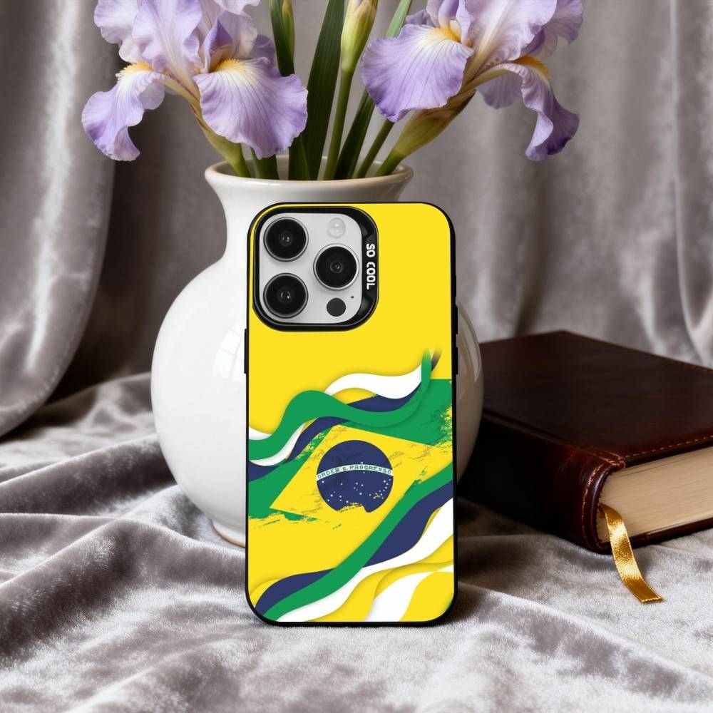 COOL B-Brazilian-N F-Flag-G ART Phone Case For iPhone17,16,15,14,13,12,11 Plus,Pro Max Black Candy silver phone case