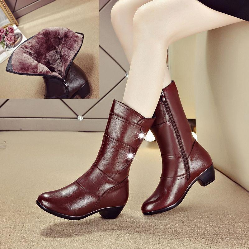 Fashion Ladies Knee High Winter Boots Soft Leather Boots Woman Black Zip Warm Women Thigh High Round Toe Boots Shoes