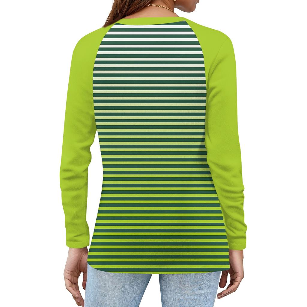 Damen T-Shirt Print Knopf Langarm Täglich Wochenende Mode Basic V-Ausschnitt Regulär Oberteil