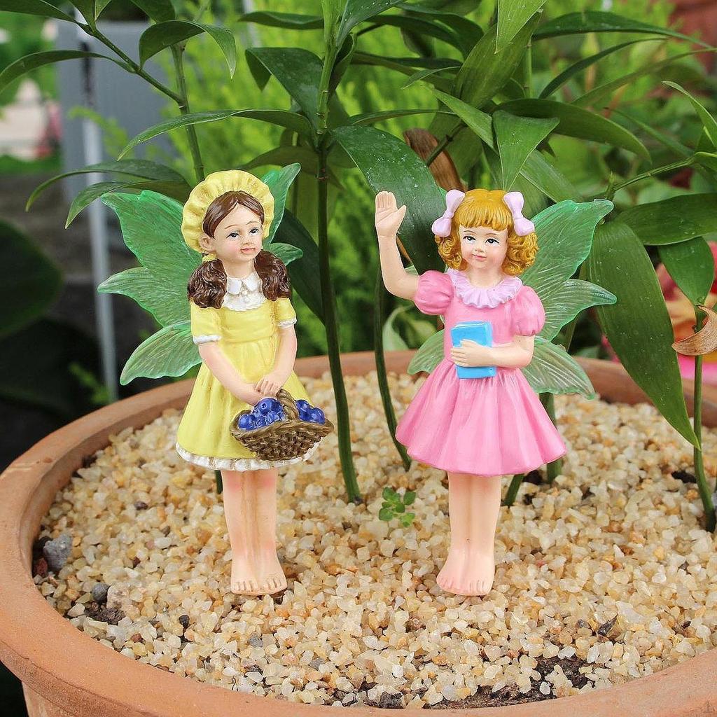 2 Pieces Mini Fairy Statue Garden Stakes Luminous Wing Housewarmings Gift Miniature Figurines
