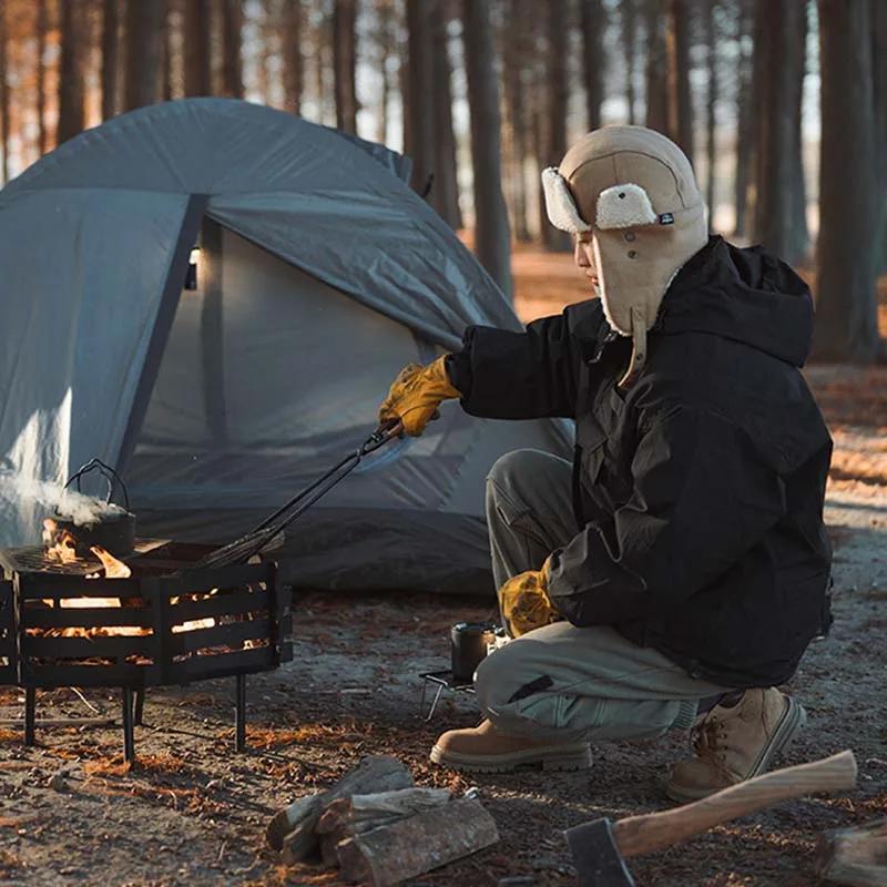 ShineTrip Neuer Outdoor Camping Feuerhaken Verdickter Anti-Verbrühungs-Kohlenstoffstahl Feuerhaken Picknick BBQ leicht tragbar