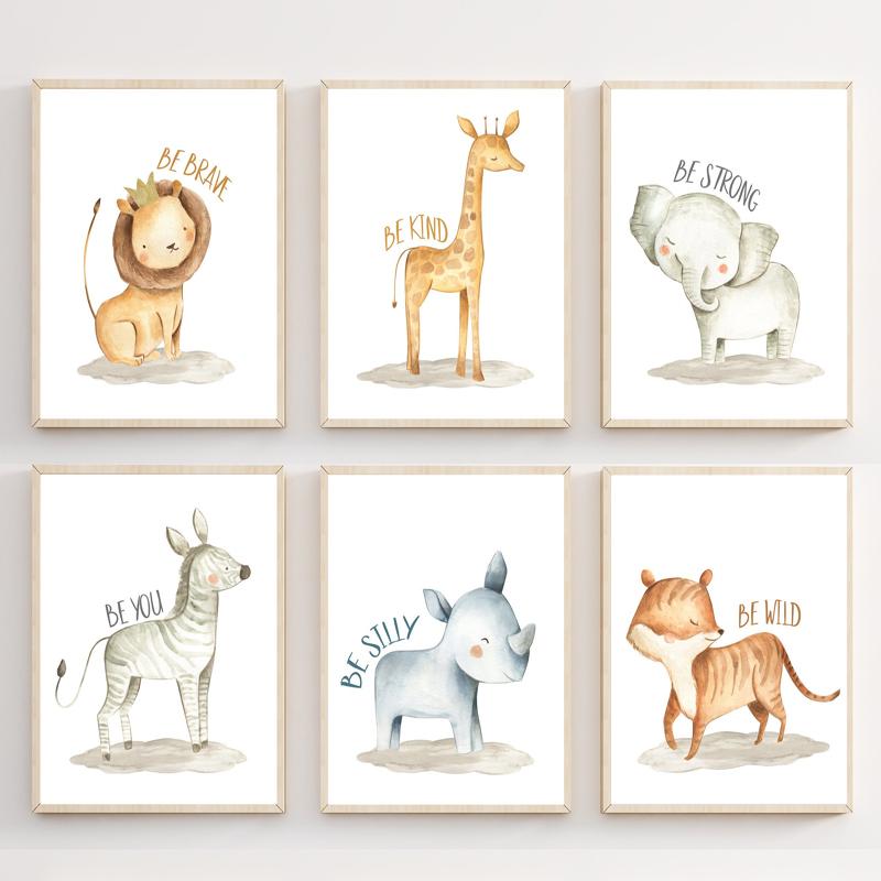 Cute Cartoon Animal Giraffe Lion Nursery Wall Art Canvas Painting Posters And Prints Wall Pictures Baby Kids Room Décor No Frame