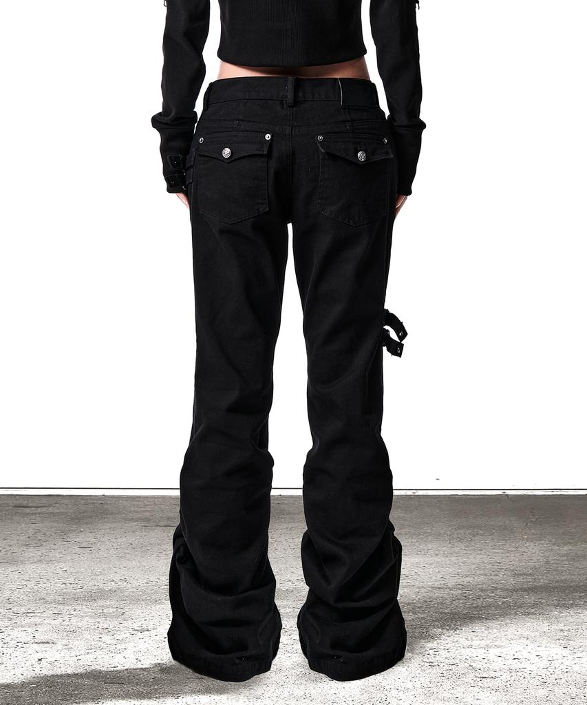 Iyang Double Side Tab Boots-Cut Pants Black