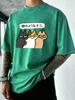 Cartoon Funny Cats Printed Men Washed Tee Shirt ONeck Cotton TShirts Casual Summer Clothes Vacation Beach Style Streetwear
