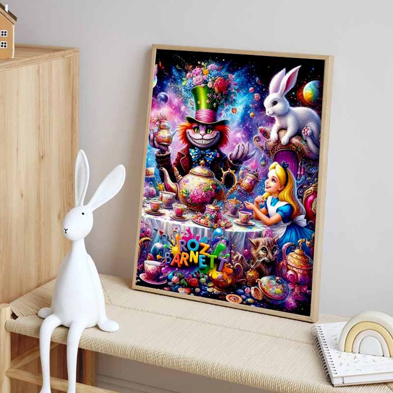 Disney 5D DIY Diamond Painting Alice in Wonderland Mad Hatter Tea Party Psychedelic Illustration Embroidered Mosaic Cross Stitch Home Decor Gift Craft