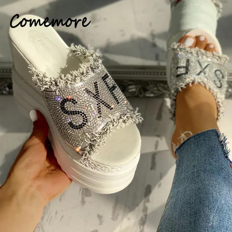 

Crystals Wedges High Heels Slippers Leisure Summer Sandal Woman Shoes Women Platform Mules Slippers Slip on Outside Pantuflas