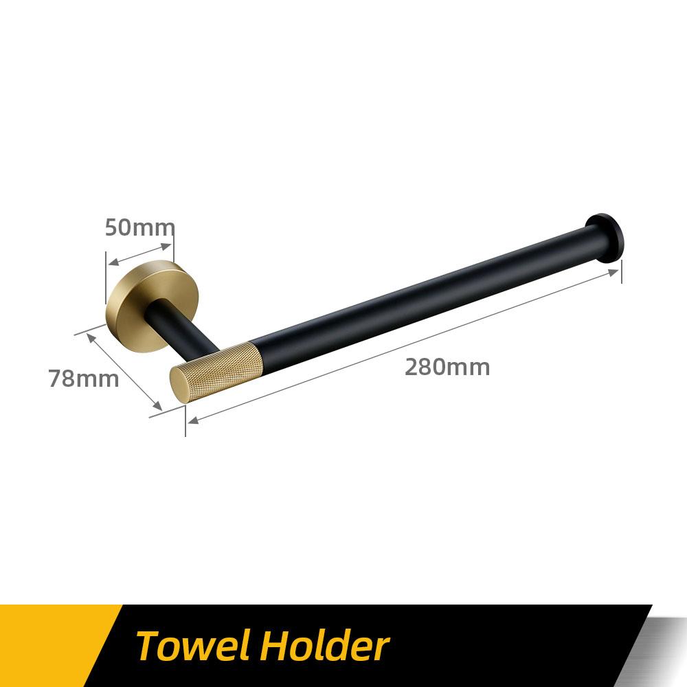 Towel Rack Wall Mounted Towel Rack Brushed Gold Paper Holder& Matte Black Hook Knurled and Combined Colors Toilet Brush Holder