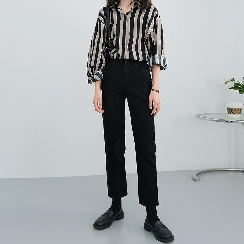 

Женские облегающие джинсы с высокой талией сине-серого цвета — большие и маленькие размеры, универсальные, осенне-зимний фасон «сигарета» S