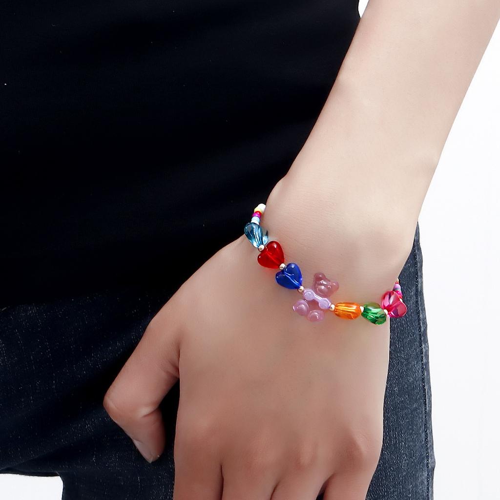 Accessories, Bohemian Mixed Color Rice Beads Colorful Love Bear Necklace Bracelet Set Cartoon Girl