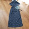 Women's Retro Stand Collar High-Waist A-Line Midi Dress