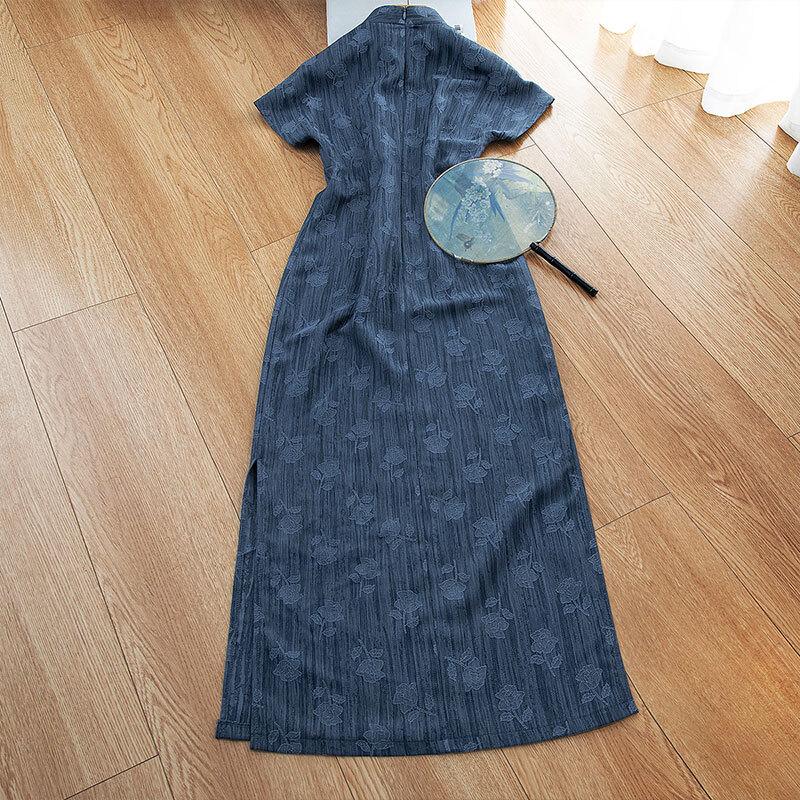 Women's Retro Stand Collar High-Waist A-Line Midi Dress