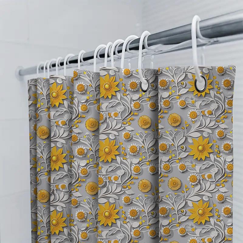Sunflower Shower Curtainfloral Print Bathroom Decor, Waterproof Polyester Fabric For Home Use, Yellow Flowers Design Size Custom