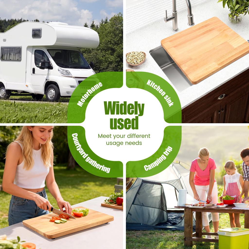 RV Sink Cover Cutting Board Adjustable RV Cutting Boards Wood Camper Chopping Board with Non Slip Adjustable Legs for RV Boats
