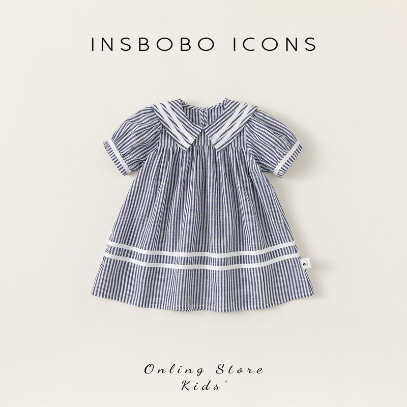 Insbobo Preppy Style Women s Summer Clothing Dress Blue Stripes 100 cm