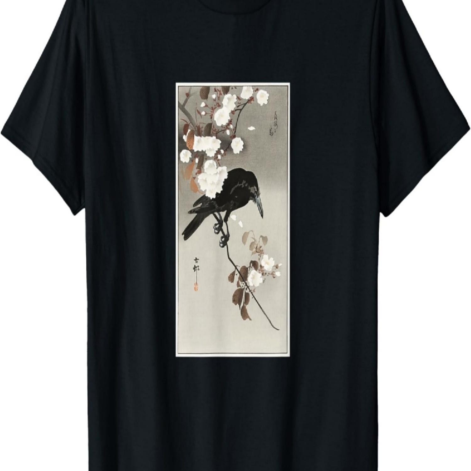 Gothic Raven Goth crow Horror scary Poe japan cherry blossom T-Shirt S чёрный
