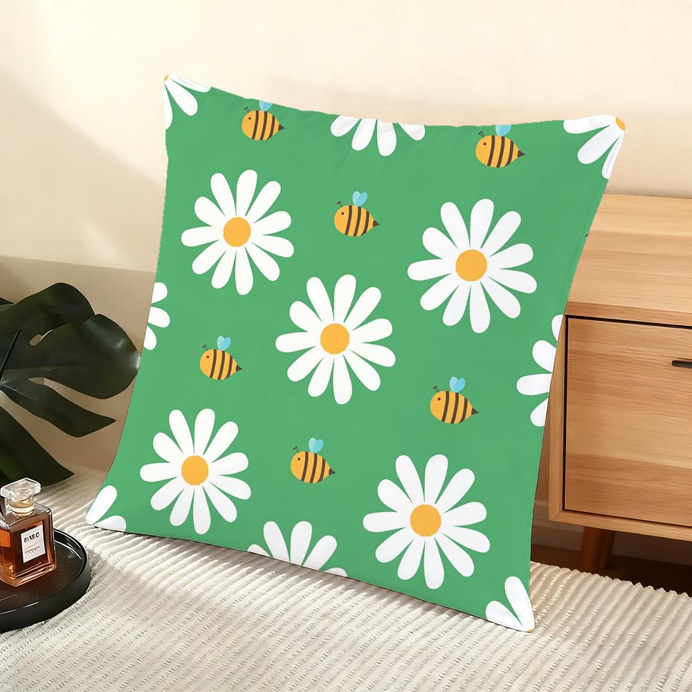 Daisy Pattern Cushion Cover Soft Short Plush Pillow Cover Smooth Cozy Texture Aesthetic Cushion Case Home Decor