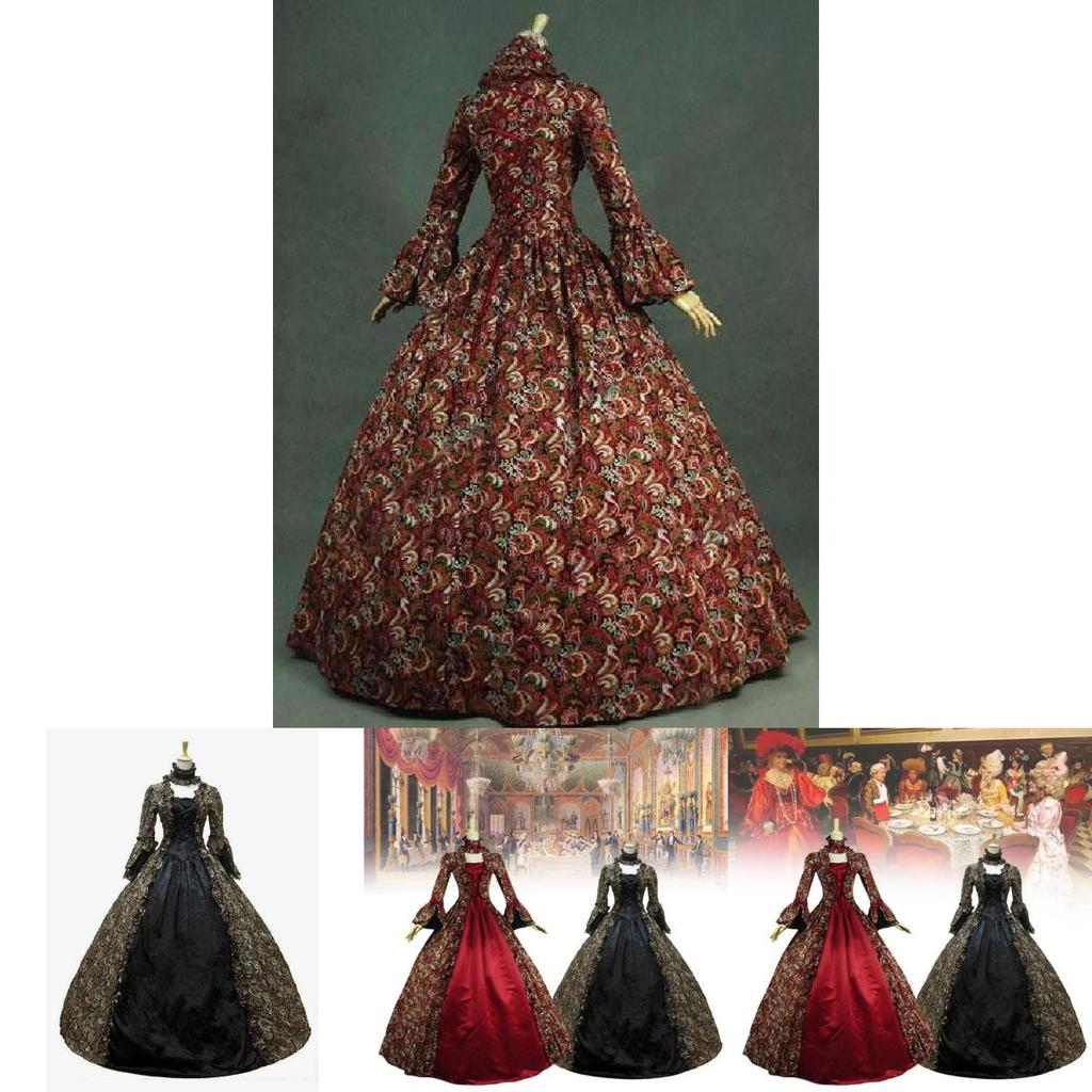 Kleid Victoria Court Langärmelig Ausgestellter Rock mit Print Cosplay Halloween Kostüm