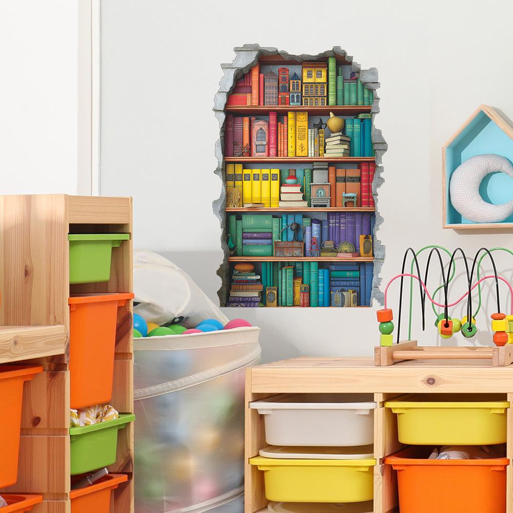 Bibliothèque créative brisant les murs pour bureau, salon et stickers de décoration murale pour la maison
