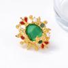 A Retro, Exquisite, Individualistic, Trendy, Ethnic Style Alloy Inlaid with Resin, Emerald Green Open Ring with Flowers