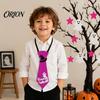 Halloween Cosplay Props Glitter Felt Tie, Skull Pumpkin Ghost Spider Bat Print Necktie Holiday Celebration Tie for Kids Adults, Adjustable Neck