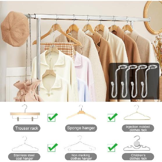 50 Pcs Stainless Steel + Silicone Hanger Connector Hooks, Space Saving Clothes Hanger Extender Hooks