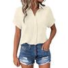 Womens Summer Fashion Color Lapel Casual Button Pocket Short Sleeved Shirt Top