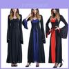 Enchanting Women Gothic Hooded Witch Wizard Dress With Flared Sleeves And Lace Up Design