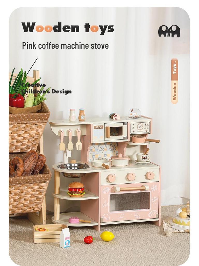 Wooden Pretend Play Coffee Maker & Stove - Educational Parent-Child Cooking Toy for Kids