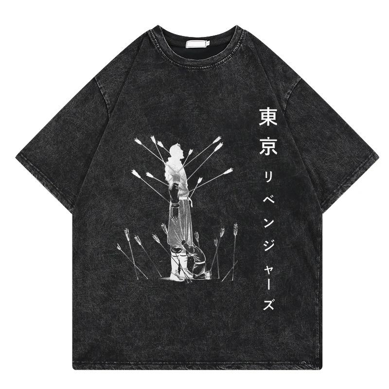 Vinland Saga Anime Vintage Washed Tshirt Graphic Print Hip Hop Streetwear Loose Y2k Summer Short Sleeve Cotton Top