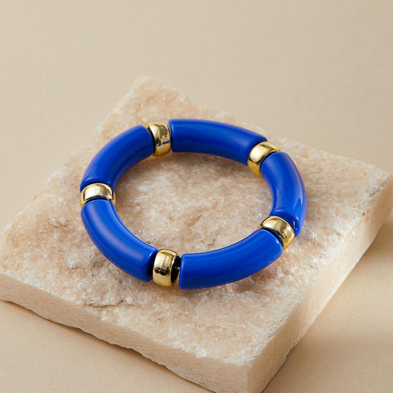 Mixed Color Bamboo Tube Acrylic Elastic Bracelets For Women Men  Resin Chunky Elbow Beaded Bangle Stack