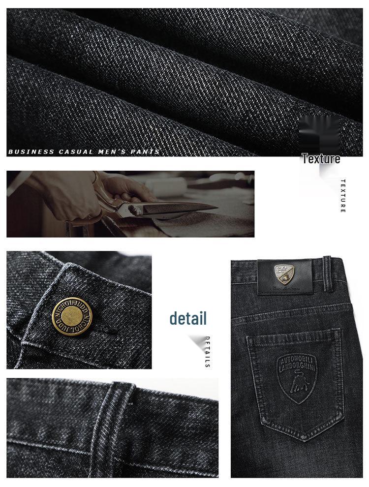 Hengyuanxiang Herren Schwarze Elastische Straight-Leg Jeans - Trendige, Waschbare und Strapazierfähige Freizeithosen für Herbst und Winter.