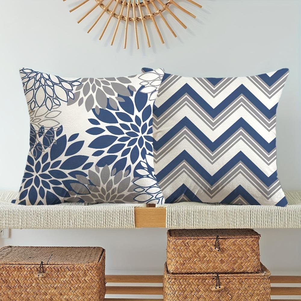 Blue And White Geometric Linen Pillowcase Sofa Cushion Cover Home Decoration Can Be For You 40X40 45X45 50X50