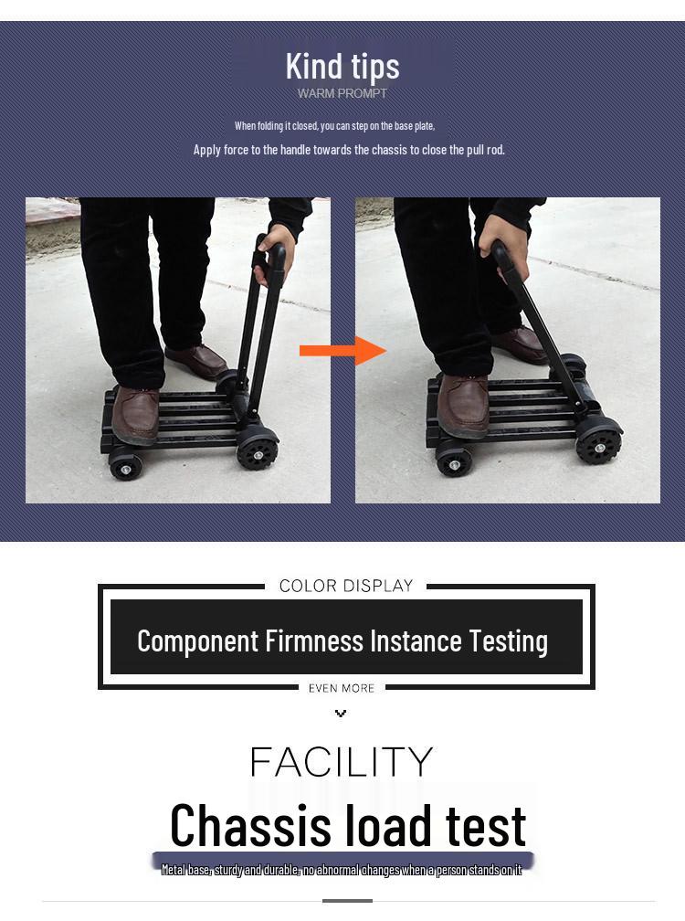 Compact Folding Hand Truck: Portable Four-Wheel Small Trailer Cart for Travel, Shopping, and Luggage Transport.