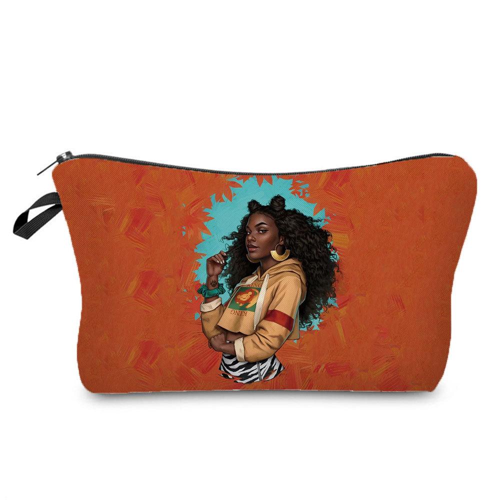 Women Black Girl Print Cosmetic Bag Toiletries Organize Travel Storage Case 6397