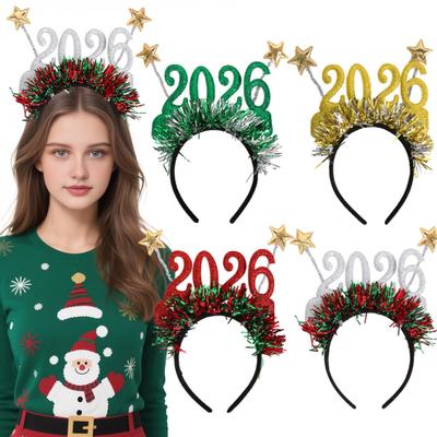 2026 Glitter Headband for New Years Eve Christmas Party Hair Accessory with Stars Festive Countdown Celebration Headwear