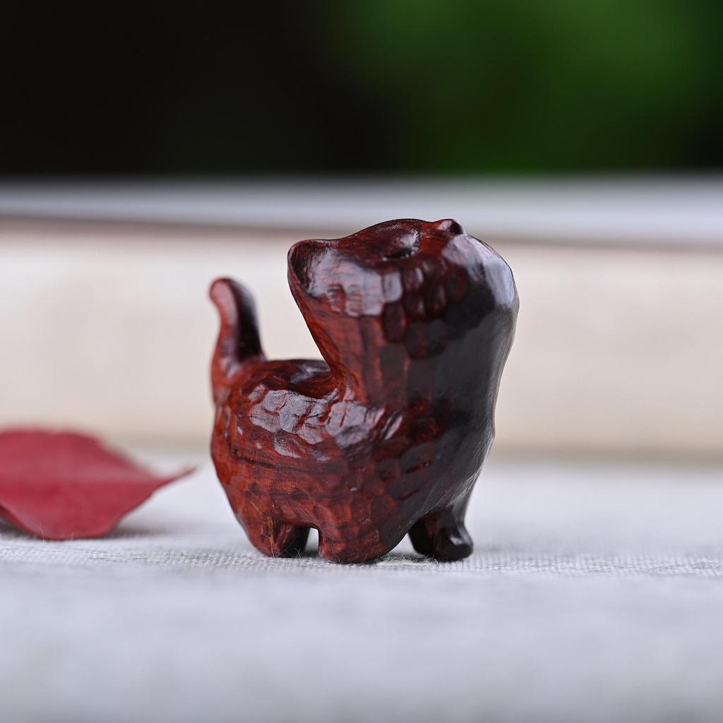 Geschnitztes Grünes Sandelholz Niedliche Katze Figur – Kreatives Hölzernes Tier Souvenir Geschenk