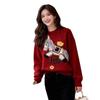 Women's Red Embroidered Horse Sweater - Round Neck, Soft Winter Knit, New 2026 Style