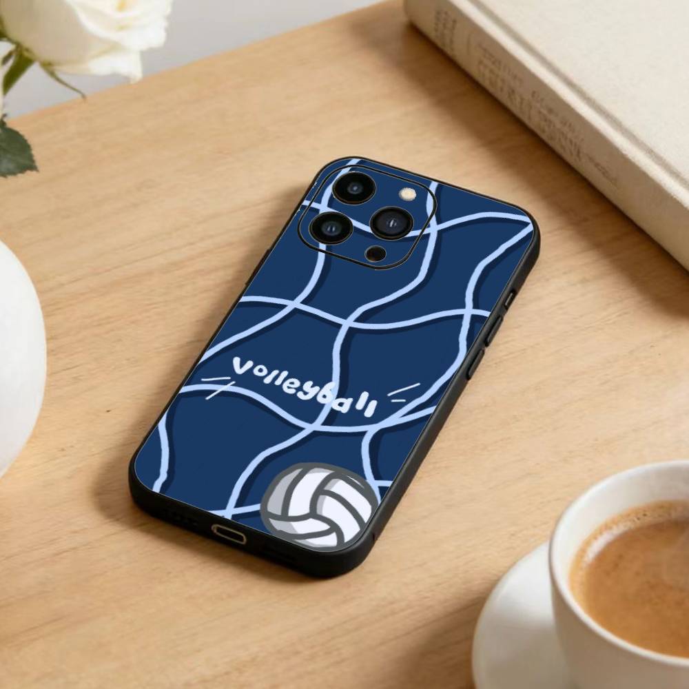 Volleyball Painted Phone Case For iPhone 17 16 15 14 13 12 Max Plus Silicone Black Cover