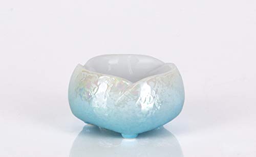 Buddhist Altar Set, Yawaragi Lustre Blue, 5-piece set, 3.0 inch: Tea cup, rice bowl, flower vase, incense burner, candle holder. Stylish, mini, modern