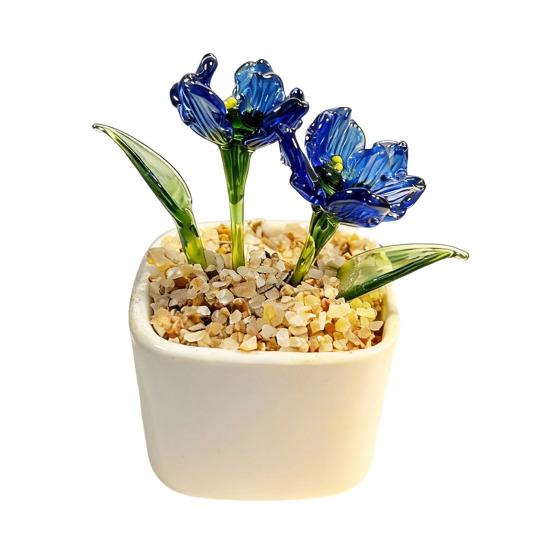 

Миниатюрная стеклянная фигурка цветка Ручная выдувка Мини-букет цветов в горшке Коллекционный цветущий цветочный орнамент для дома Настольный декор B