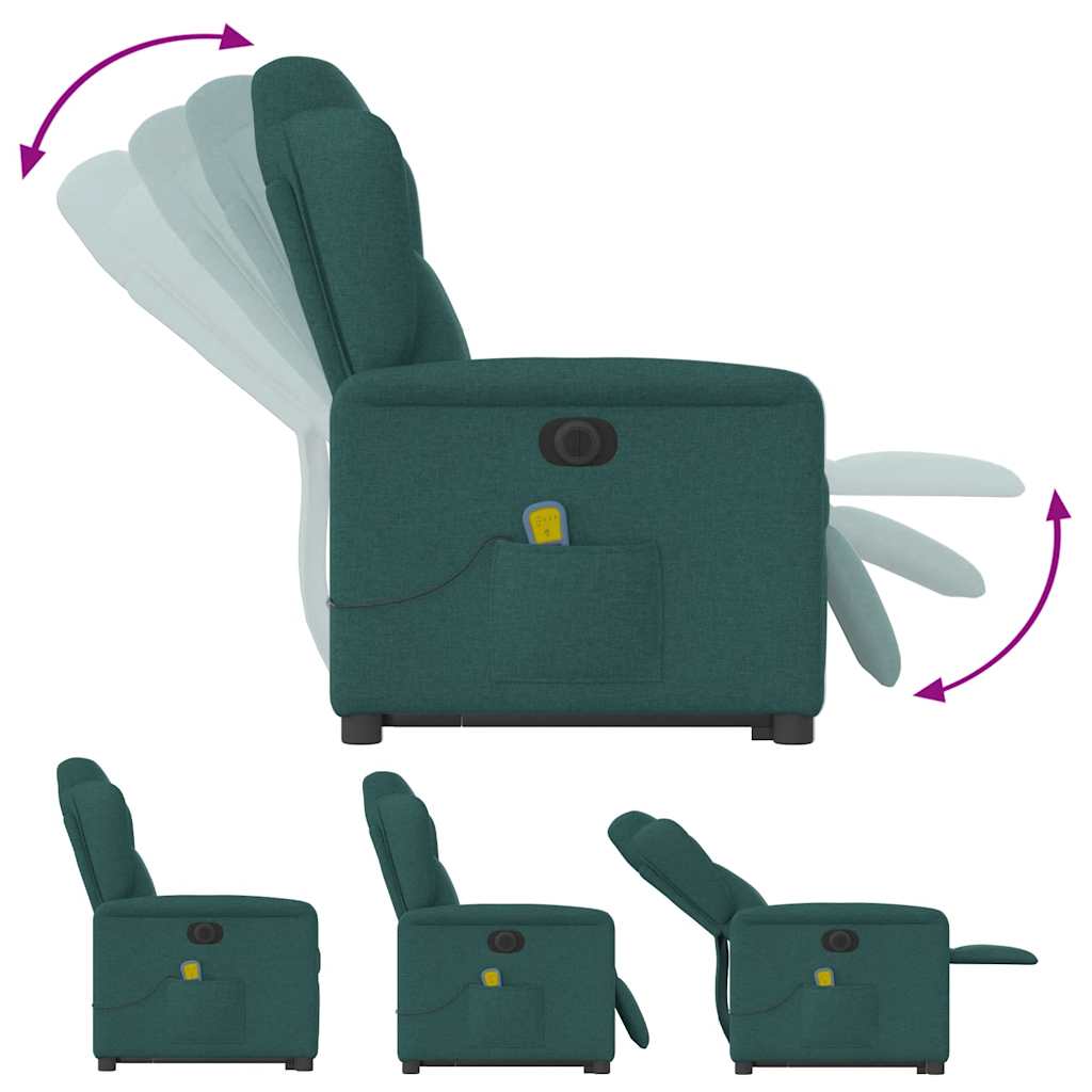 Electric Massage Recliner with Rising Assistance Dark Green Fabric