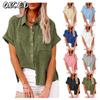 Women's Fashion Casual Solid Color Print Short Sleeve POLO Neck Blouses & Shirts