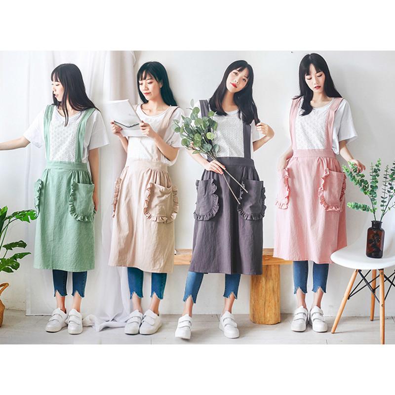 Cotton Linen Apron for Women Men BBQ Bib Chefer Kitchen Apron Barber Coffee Cooking Restaurant