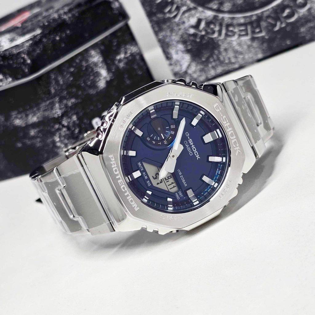 Casio G-shock G-Steel GM-2110D-2B Sportowy zegarek ze stali nierdzewnej z niebieską tarczą