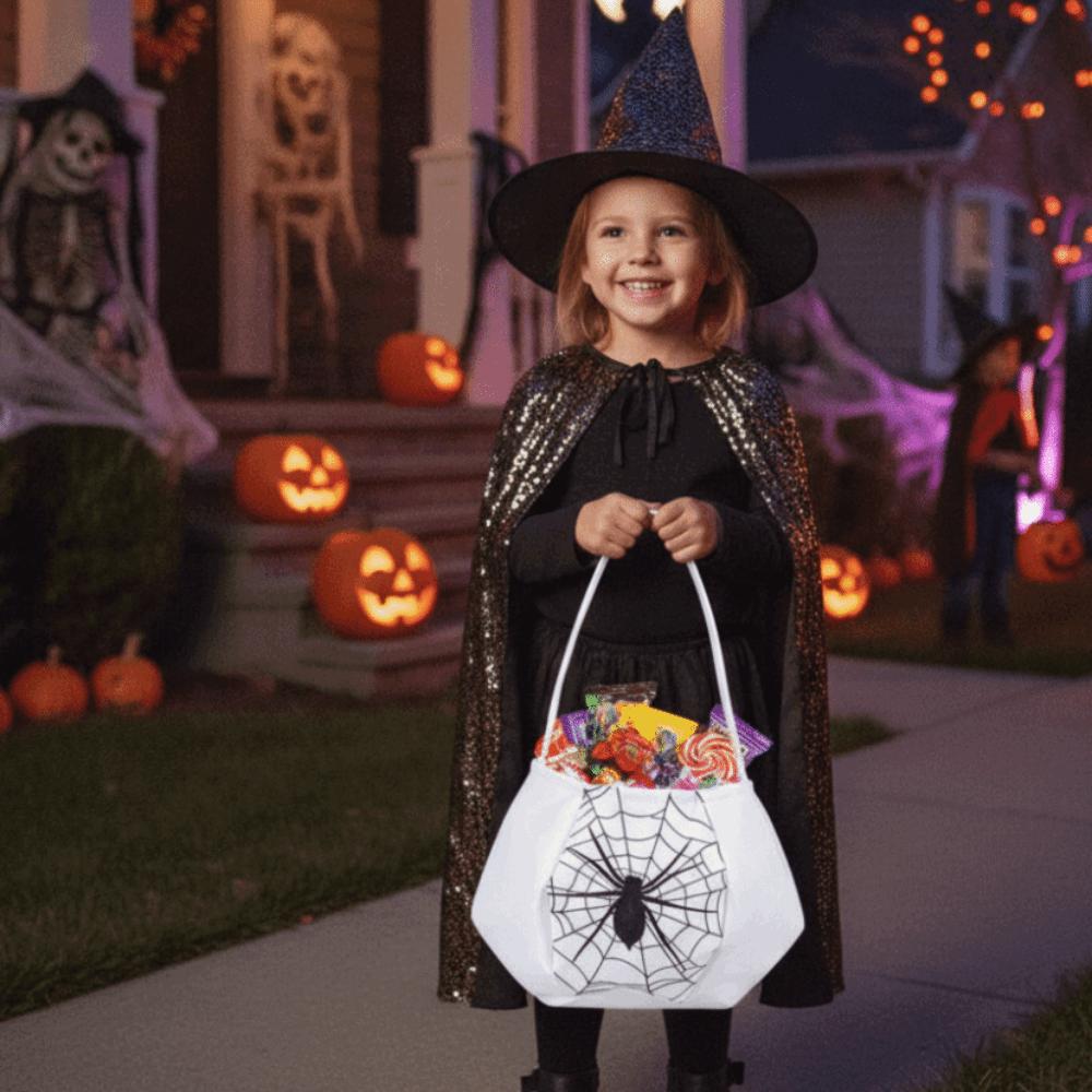 Non-woven Fabric Trick-Or-Treat Candy Basket White Snack Storage Bag Halloween Candy Bucket  Party